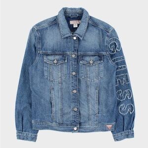 Guess Blue Denim Jacket with Embroidered Sleeve